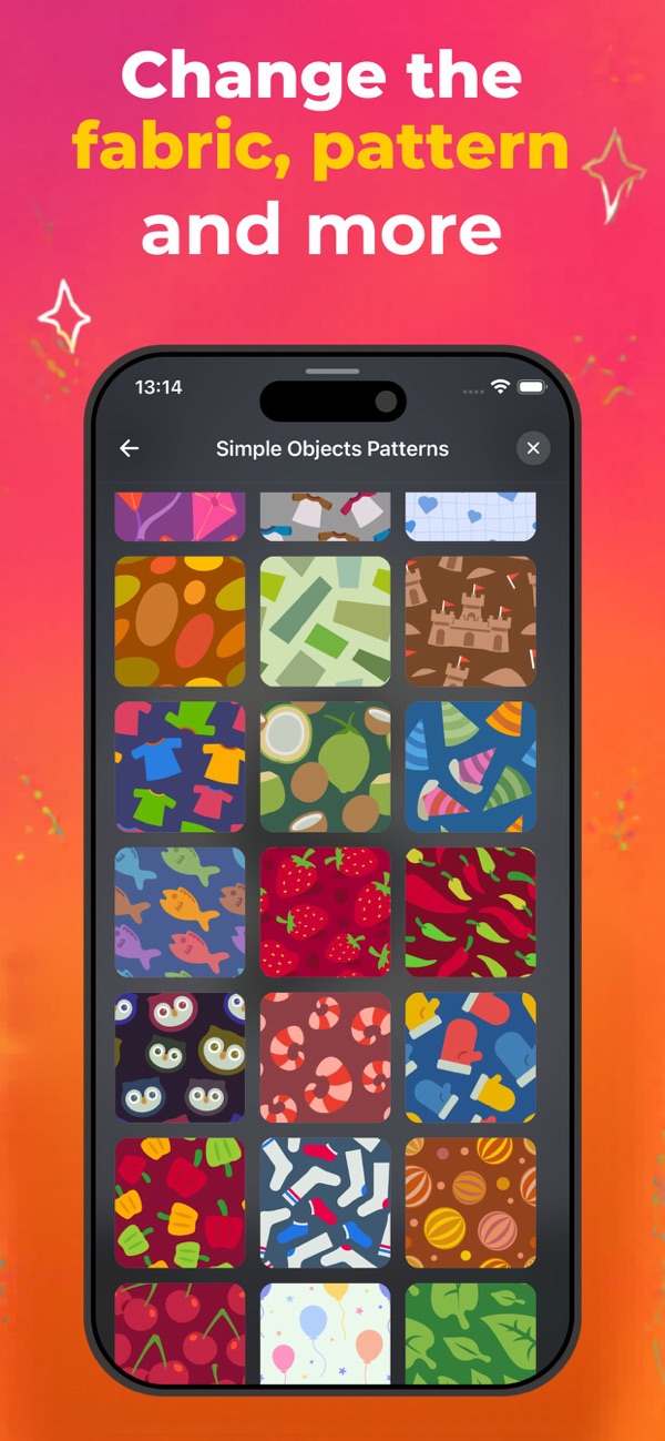 HiTee app showing changing fabric patterns and textures